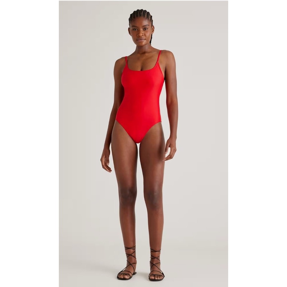 Quince Italian Recycled High Compression One Piece Swimsuit Red Large NWT